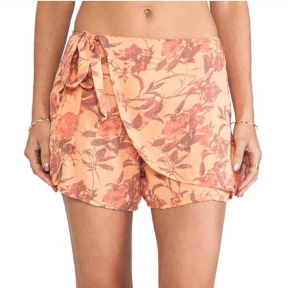 Free People Orange Floral Wrap Shorts